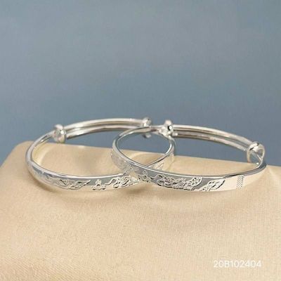 9999纯银儿童手镯男童女童婴幼儿实心推拉手环送婴儿满月周岁礼物