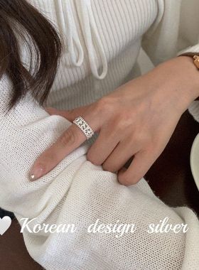 鑫葆康叠三层食指S925 镂空 开口银饰品环女戒指戴纯银韩国原单珠