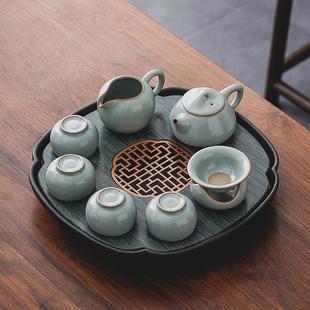 轻奢高端整套家用功夫茶盘茶海小型办公室泡茶壶茶杯 汝窑茶具套装