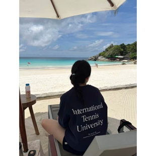 复古运动网球字母印花宽松圆领加绒休闲女卫衣冬 小众ins 顽季 果