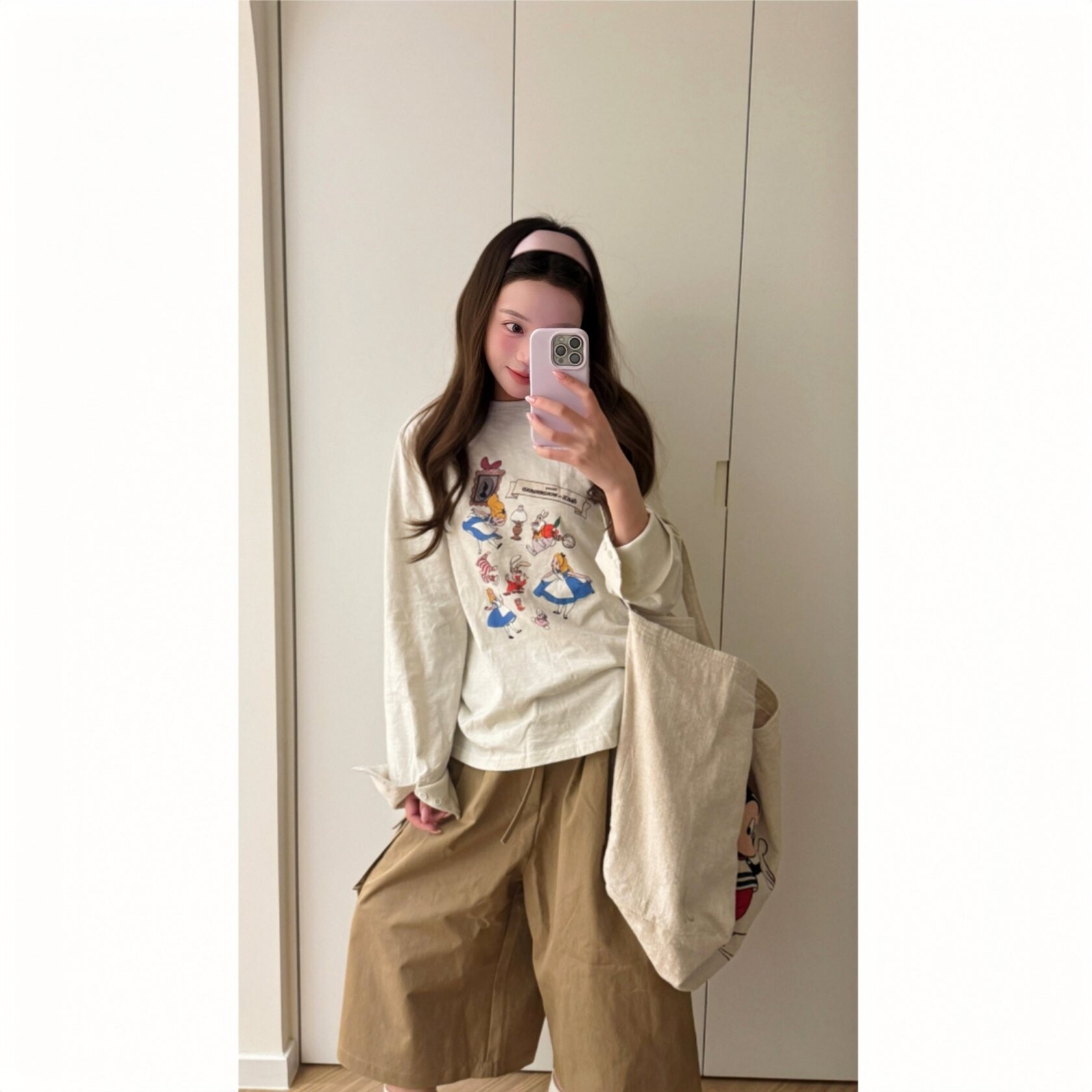 韩系童趣卡通印花女长袖T恤秋图片