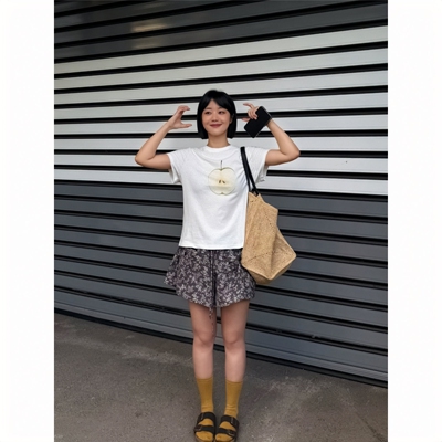 夏季青苹果印花微透短袖女T恤