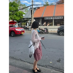 顽季果 慵懒空调衫~春夏轻薄微透粉色宽松长袖防晒罩衫开衫女上衣