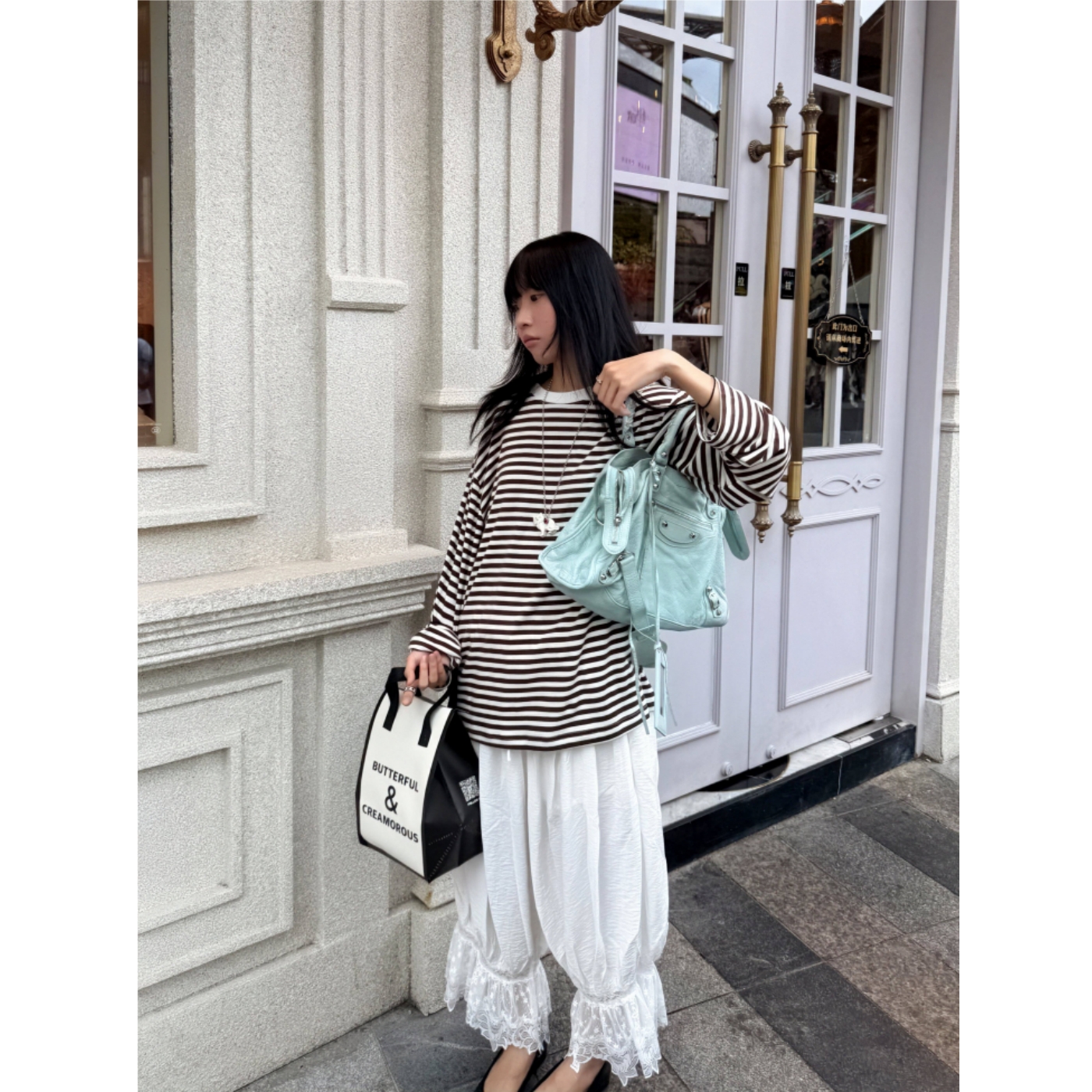 条纹撞色休闲打底衫长袖T恤女