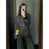 果 早秋字母烫钻松弛感软糯舒适圆领长袖 T恤薄款 顽季 空调衫 女上衣