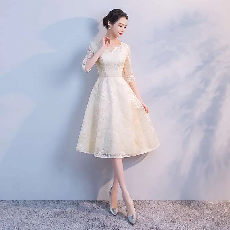 2025春季新款香槟色生日礼服舞台宴会晚礼服韩版中长款修身显瘦女