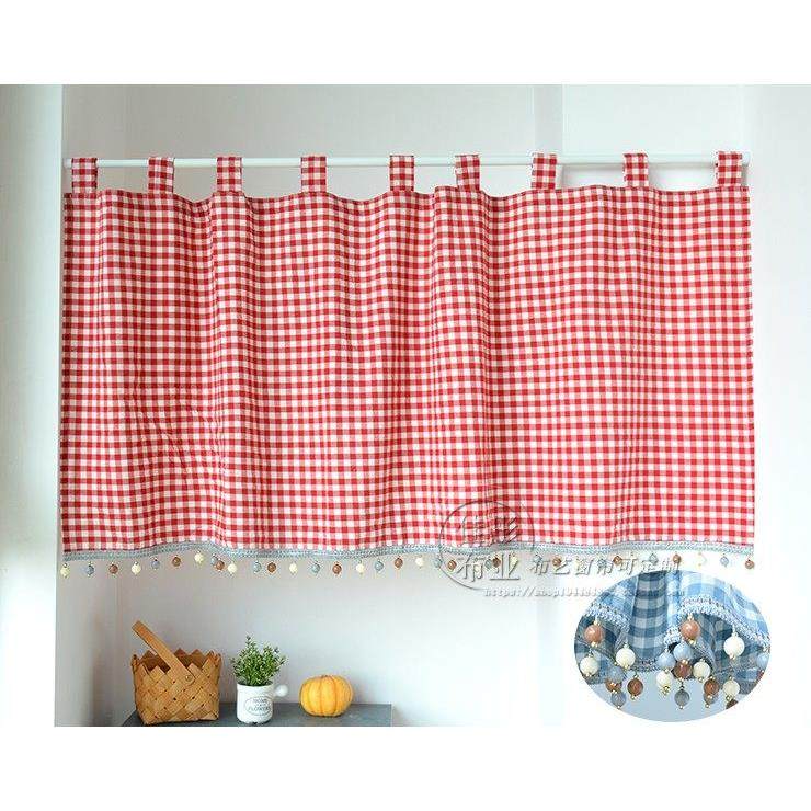 日系格子布艺柜帘家用厨房隔断帘飘卧室装饰小窗帘半帘定制不含杆