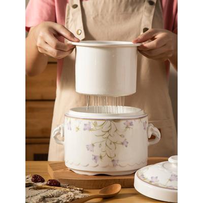 闽南溢汤专用炖盅大号溢鸭汤滴汤陶瓷隔水炖盅内胆带孔免过滤汤盅