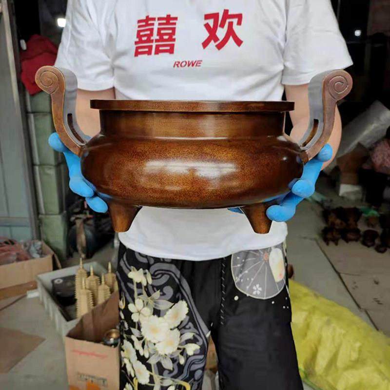 铜香炉纯铜特大号宣德炉寺庙供佛焚香炉道家铜香炉家用室内供奉炉