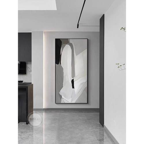 极简黑白灰入口装饰画抽象纹理壁画现代简约入口走廊过道挂画