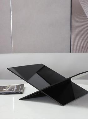 简约黑色亚克力杂志架摆件家居书房桌面收纳木质展示架书柜装饰品
