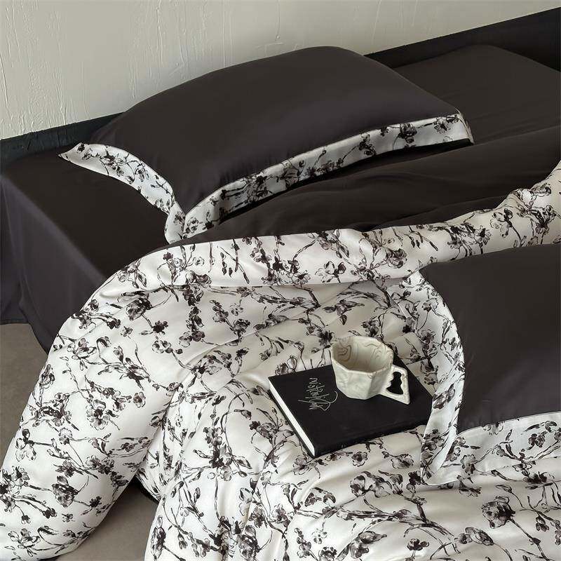 HJ轻奢高级感兰精天丝印花四件套夏季床单被套床上用品2025新款