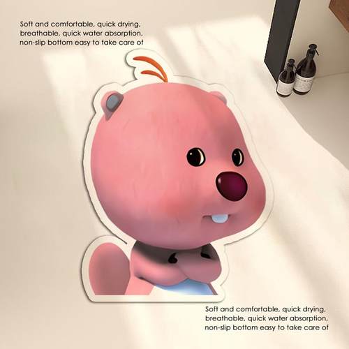 可爱异形卫生间地垫家用浴室吸水防滑静音硅藻泥地毯小海狸loopy