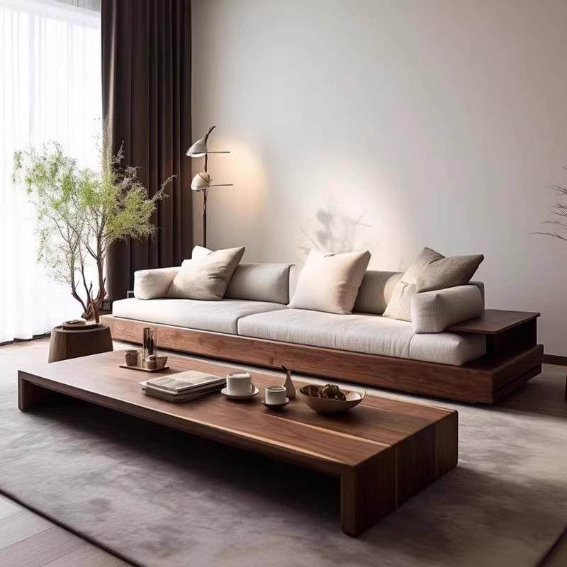 黑胡桃白蜡木直排沙发商务接待新中式禅意酒店民宿办公室客厅家具