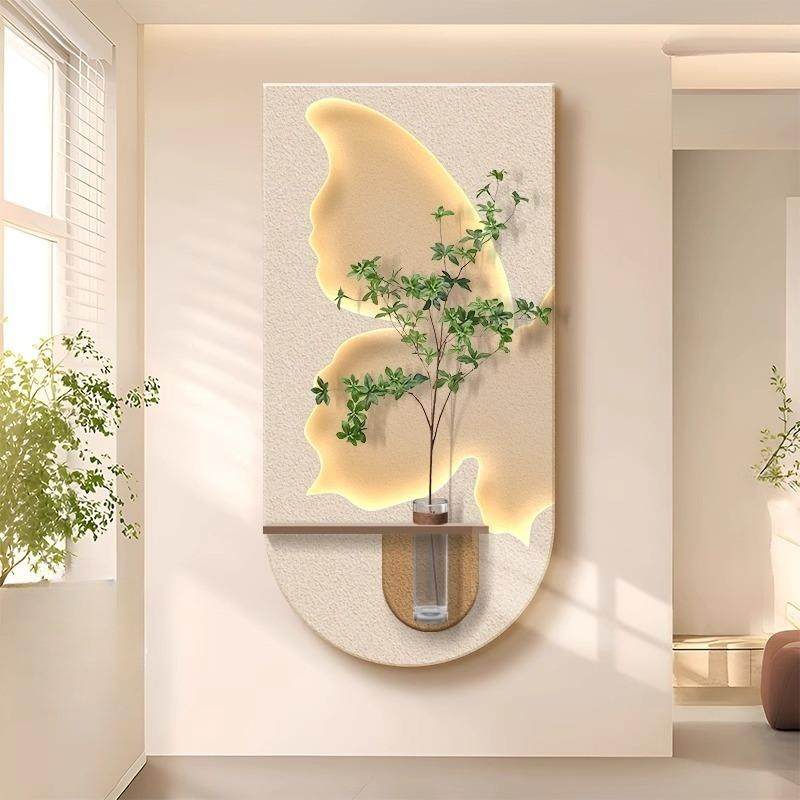 花瓶和绿色植物入口大厅装饰画奶油风格走廊走廊挂画景观客厅背景