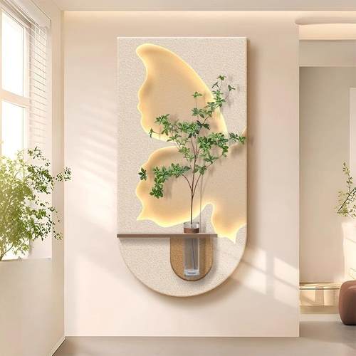 花瓶和绿色植物入口大厅装饰画奶油风格走廊走廊挂画景观客厅背景