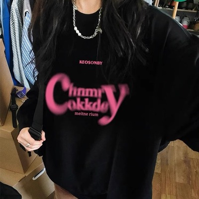 纯棉设计感黑色长袖卫衣女内衬