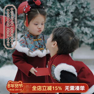 大小卷过年服女童冬裙套装连衣裙2025新款拜年服裙子儿童冬装汉服