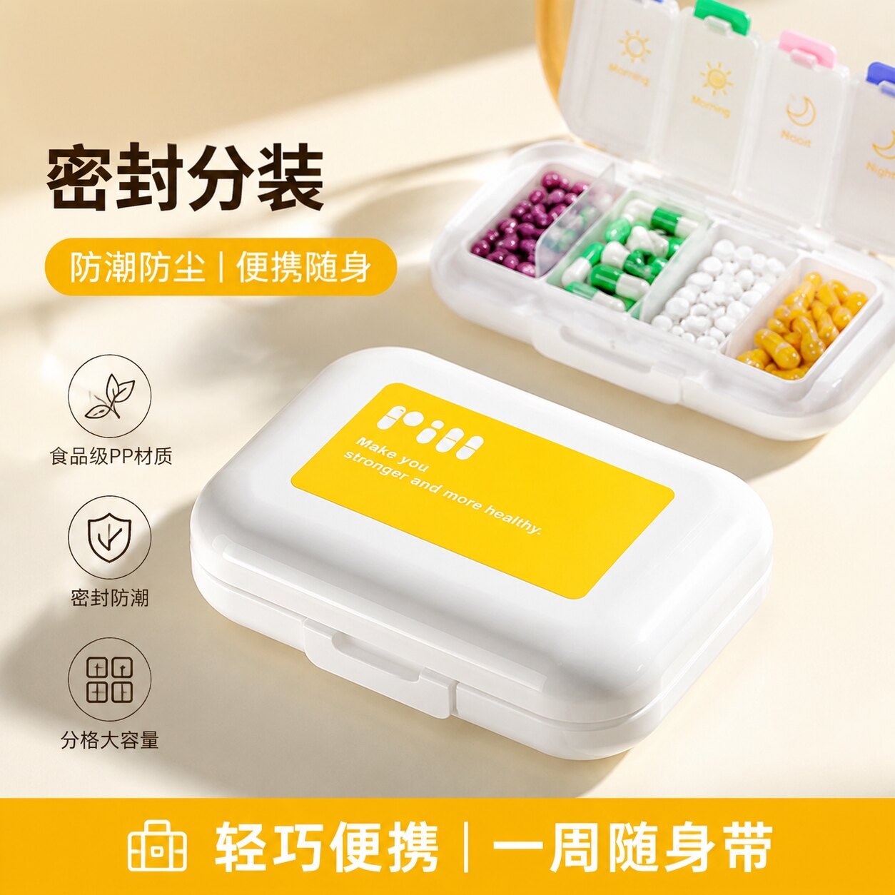 药盒便携分装早午晚提醒小号迷你