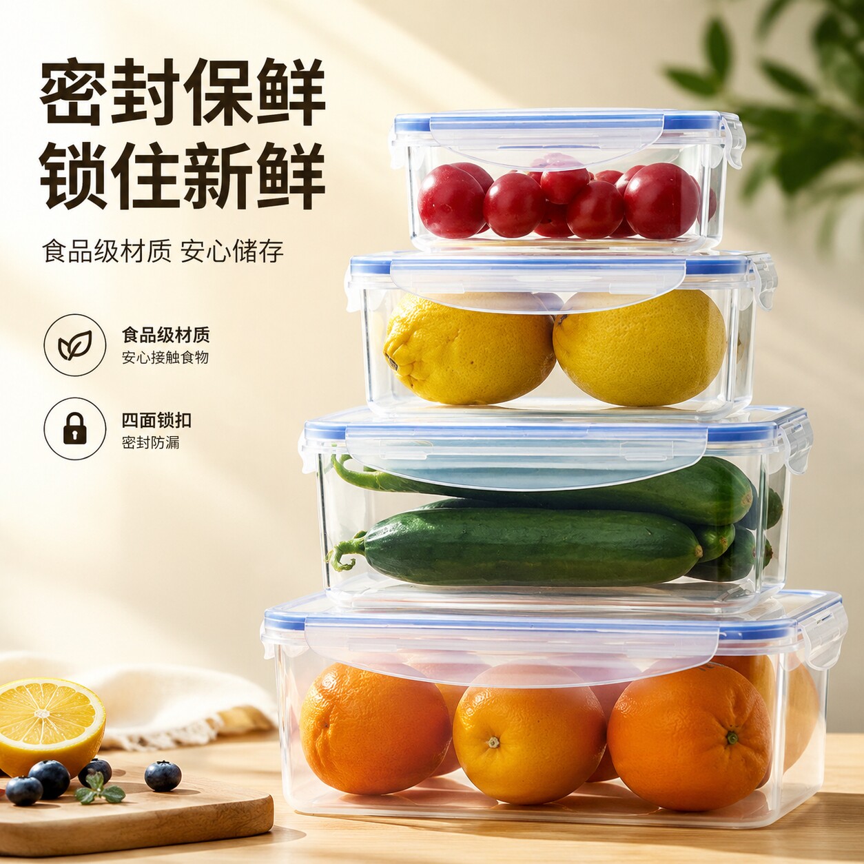 食品级保鲜盒冰箱盒子带盖卡扣