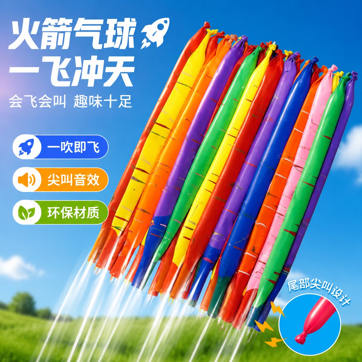 火箭气球会飞会尖叫的网红飞天放屁冲天汽球无毒无味长条儿童玩具