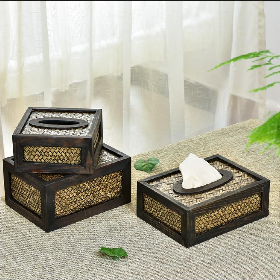 泰国纸巾盒客厅餐桌实木轻奢简约现代竹编家用卫生纸盒泰式抽取式