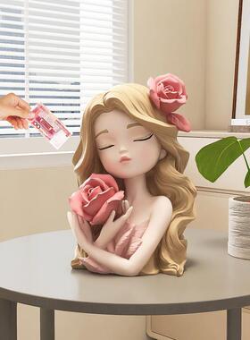 捧花女孩存钱罐奶油风客厅入户玄关酒柜摆件儿童房装饰品生日礼物