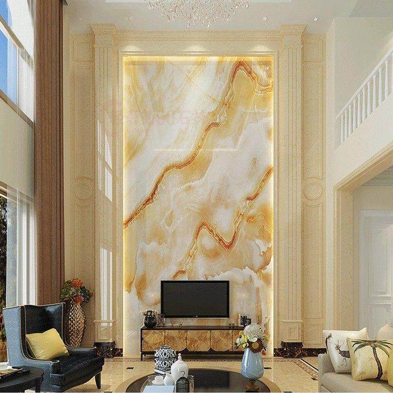 法式简欧式覆式楼电视背景墙岩板挑空别墅客厅瓷砖罗马柱彷大理石