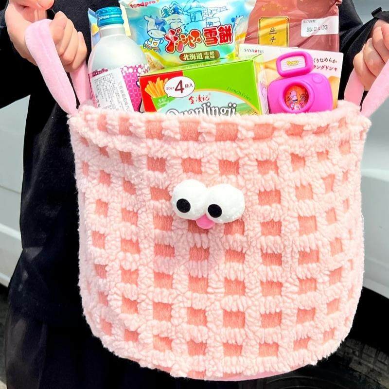 可爱小怪兽毛绒收纳筐多巴胺玩具零食可爱卡通收纳盒储物桶置物篮