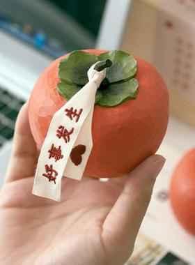 柿子木雕摆件创意可爱实木手工装饰礼品桌面车载节日祈福木作男女