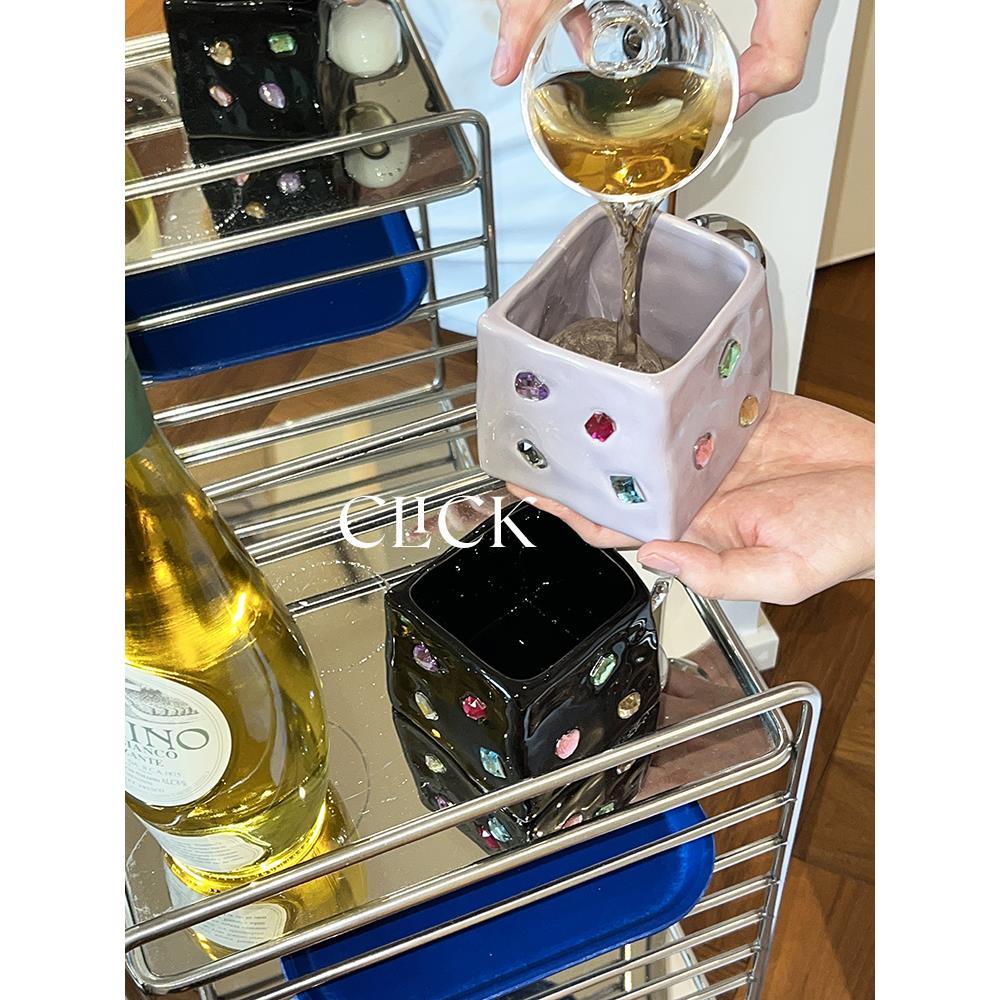 click小众设计方形钻石马克杯 手工手捏陶瓷千禧Y2K风格