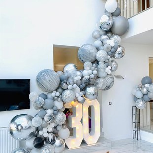 马卡龙银灰色乳胶气球套装生日婚礼装饰玛瑙拱门气球链开业商场