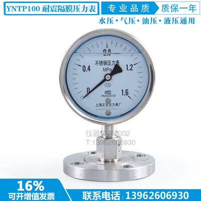 YNTP100BF DN40耐震不锈钢隔膜压力表 全不锈钢法兰式隔膜压力表