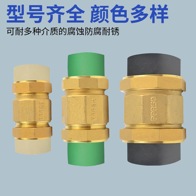 PE/PP20R热熔活接25黄铜立式弹簧止回阀返止水逆流自来水管4分6分