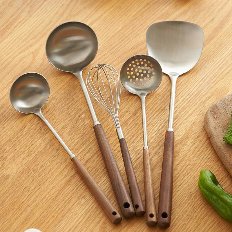 肆月 木柄锅铲家用304不锈钢炒菜铲子炒勺汤勺漏勺打蛋器厨具套组,厨房/烹饪用具,锅铲,淘宝优惠券,粉丝福利购,淘宝优惠卷