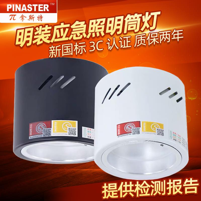 明装应急筒灯LED消防应急灯明装免开孔4寸5寸6寸吸顶筒灯π拿斯特