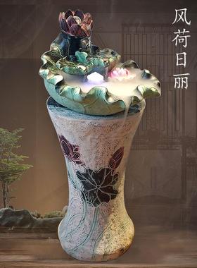 中式流水喷泉摆件循环水室内风水轮招财办公室雾化加湿器落地水景