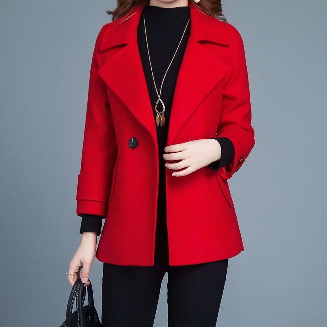 毛呢外套女矮小个子高档红