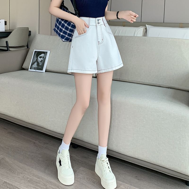 牛仔短裤女夏2025新款白色韩版高腰显瘦大码学生宽松A字百搭热裤
