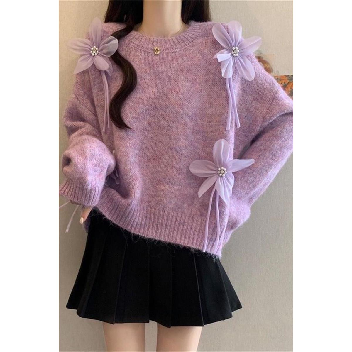 巨好看立体花朵钉珠针织衫