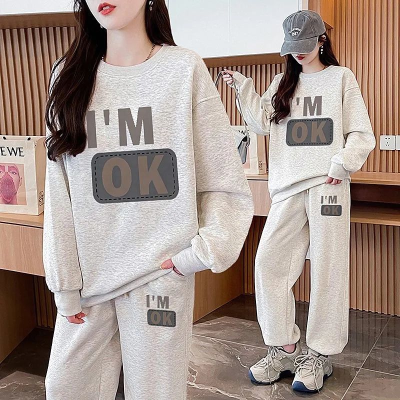 外穿大码显瘦简约运动套装女秋季2025新款网红长袖卫衣长裤两件套