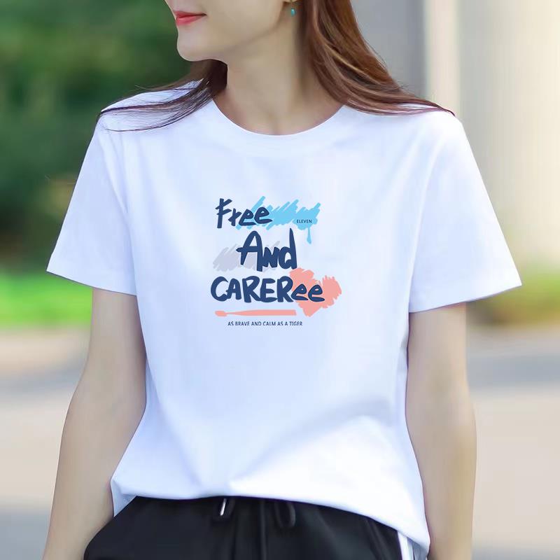 纯棉白色短袖T恤女2024夏季新款宽松显瘦印花体恤半袖上衣潮ins潮