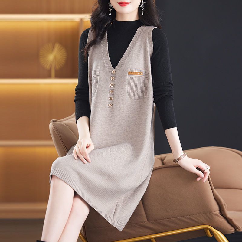 宽松毛衣女马甲两件套中长