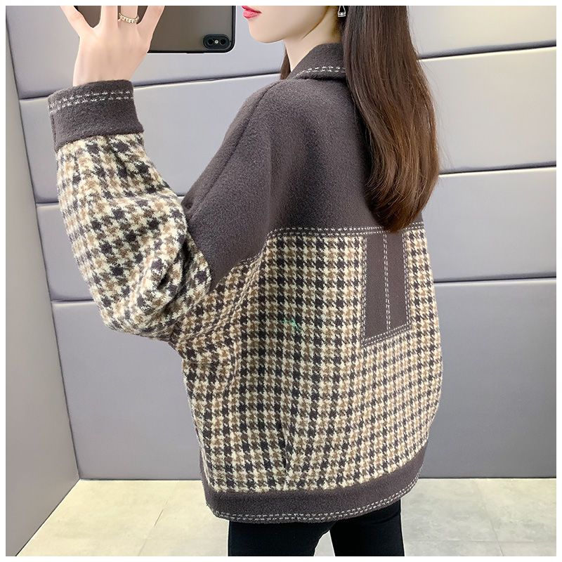 千鸟秋冬格外毛呢套春慵懒