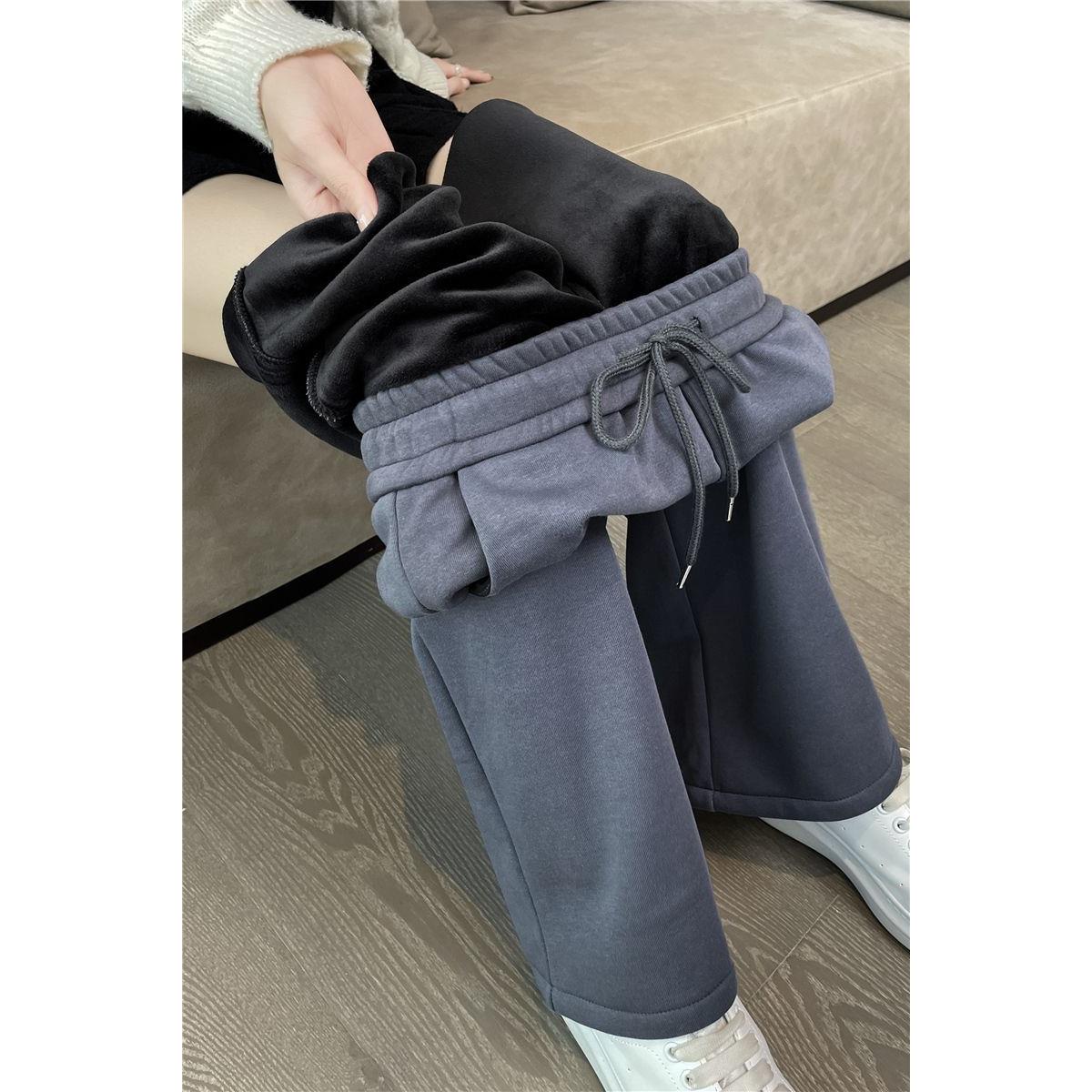 运动裤女冬季加绒裤子秋冬款阔腿裤2025新款爆款直筒休闲加厚棉裤
