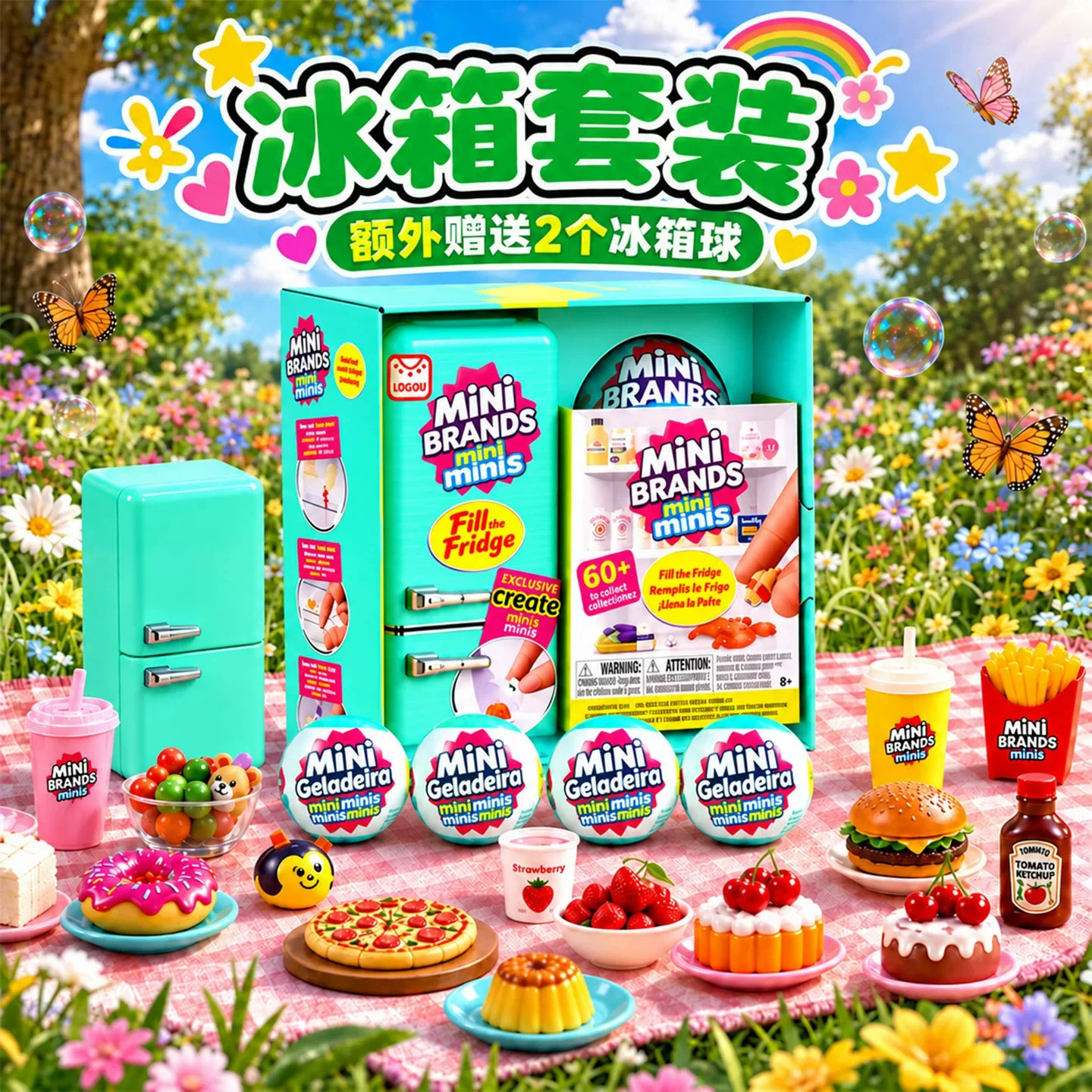 迷你冰箱套装玩具过家家微缩冰箱MINI brands美食球潮玩盲盒儿童