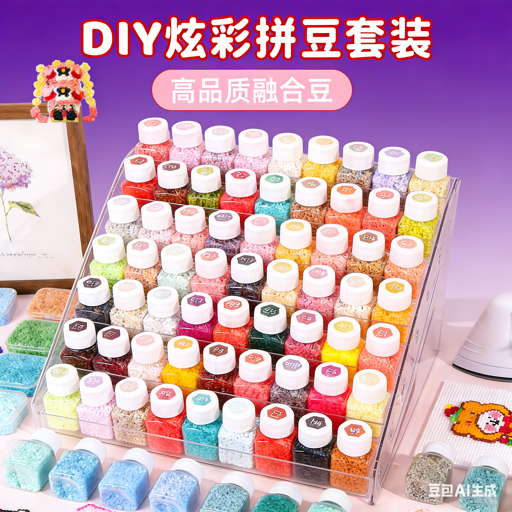 拼豆材料包全套工具套装笔颗粒拼豆豆手工diy女孩玩具融合豆熨斗,玩具/童车/益智/积木/模型,拼豆/拼豆工具,淘宝优惠券,粉丝福利购,淘宝优惠卷