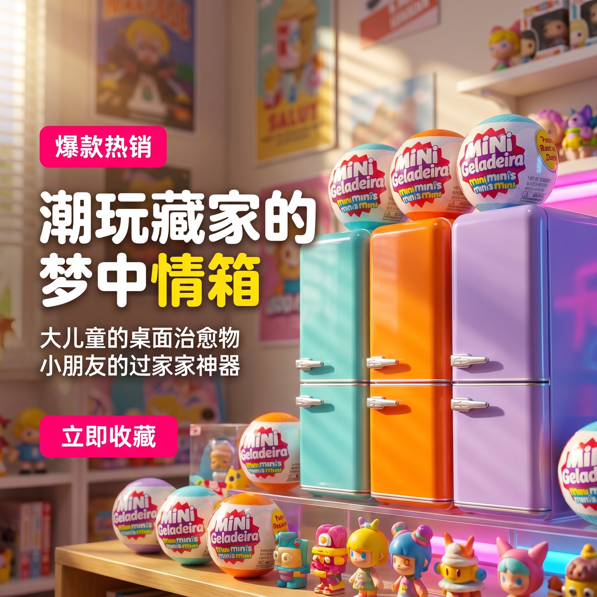 迷你冰箱仿真过家家微缩食玩盲盒套装mini五倍惊喜冰箱球玩具创意