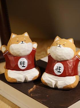 “狗富贵 互相汪”旺旺柴犬手工木雕小摆件可爱旺财工位桌面好物