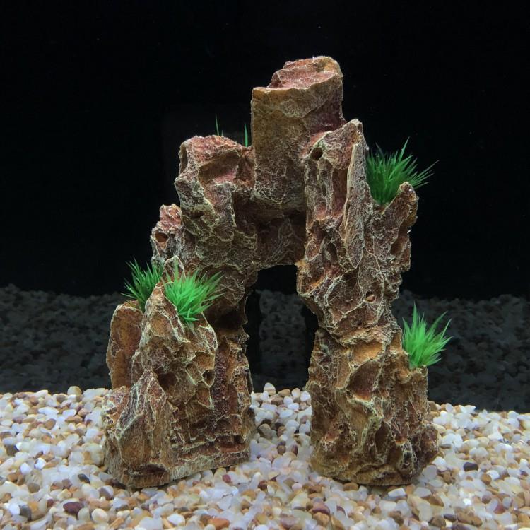 鱼缸摆设珊瑚假山仿真松皮石龙骨石假石头水族箱造景树脂摆件包邮